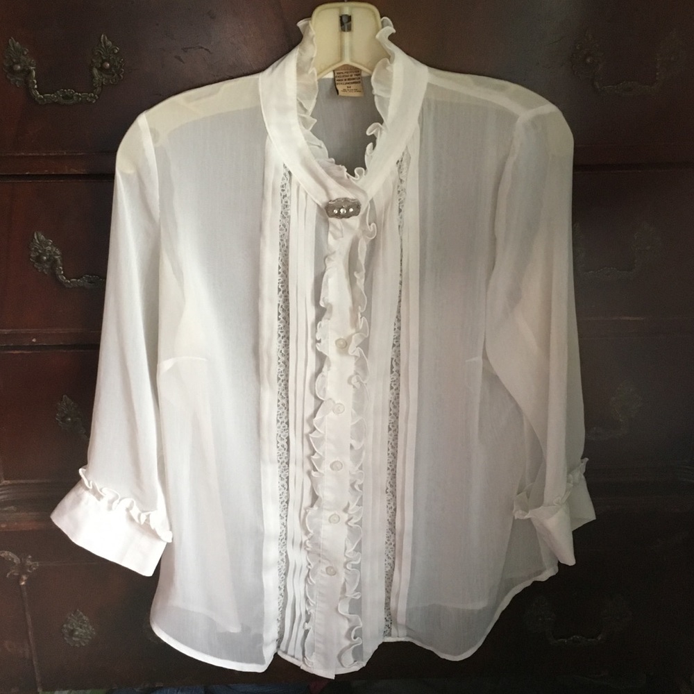 Ivory Blouse See-Through Victorian Feminine Frilly